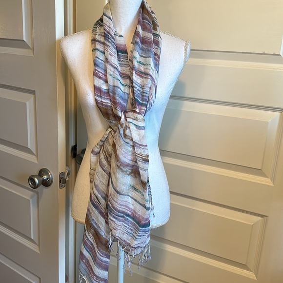 J.Jill Pure Jill Striped Scarf Purple Blue Cream NWT - Picture 5 of 6